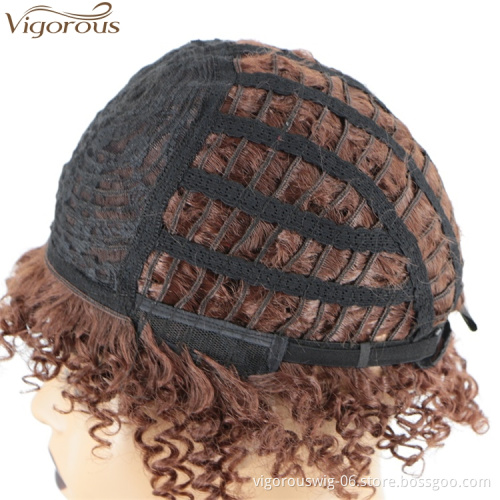 Vigorous Afro Dark Auburn Short Spiral Curly Wigs for Black Women Heat Resistant Synthetic Kinky Curly Hair Wig